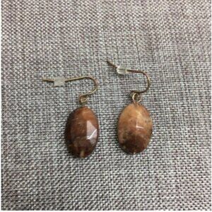 Tortoiseshell Dangle Pierced Earrings Brown Marbled Oval Faceted Retro BoHo 80s